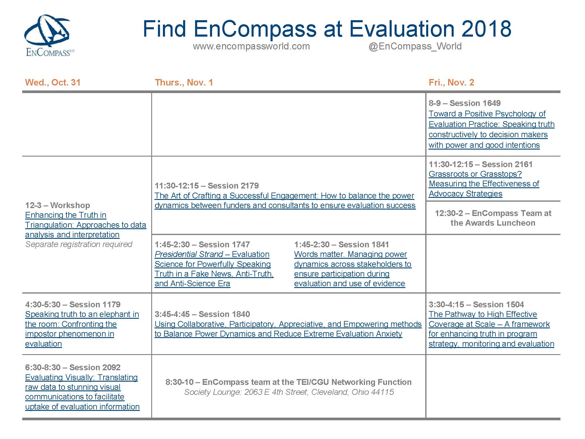 Click here for a PDF, searchable version of the EnCompass schedule